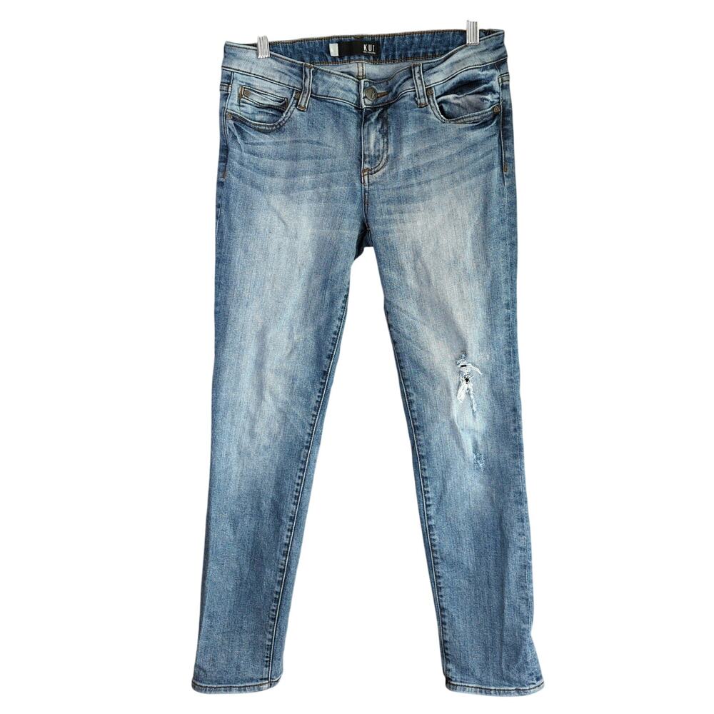 Kut from the Kloth Jeans Womens 6 Blue Catherine Boyfriend Distressed Stretch